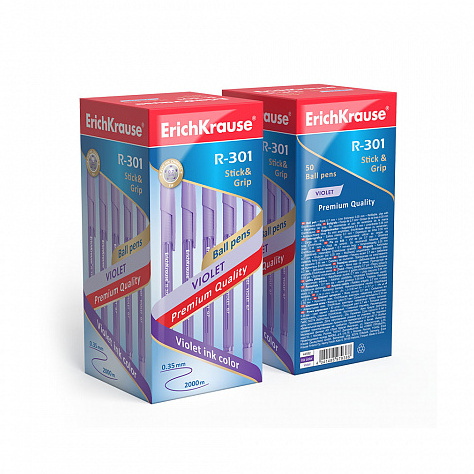 Ручка шариковая ErichKrause® R-301 Violet Stick&Grip 0.7, цвет чернил фиолетовый (коробка 50 шт.)