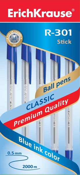 Ручка шариковая ErichKrause® R-301 CLASSIC 1.0 Stick синяя (22029)