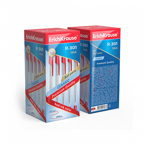 Ручка шариковая ErichKrause® R-301 CLASSIC 1.0 Stick красная (22031)