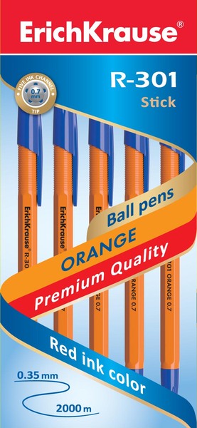 Ручка шариковая ErichKrause® R-301 ORANGE 0.7 Stick синяя (22187)