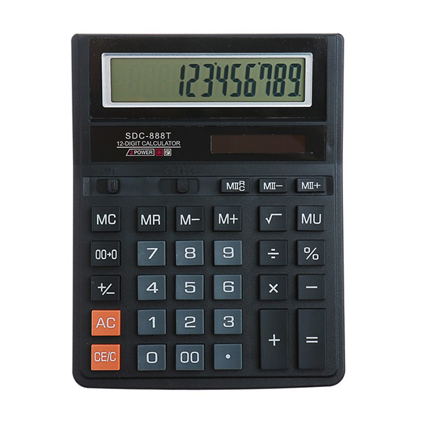 Калькулятор 12 разр., Citizen SDC-888TII, 2-е питание, 2 памяти корректир., черный