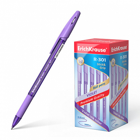 Ручка шариковая ErichKrause® R-301 Violet Stick&Grip 0.7, цвет чернил фиолетовый (коробка 50 шт.)