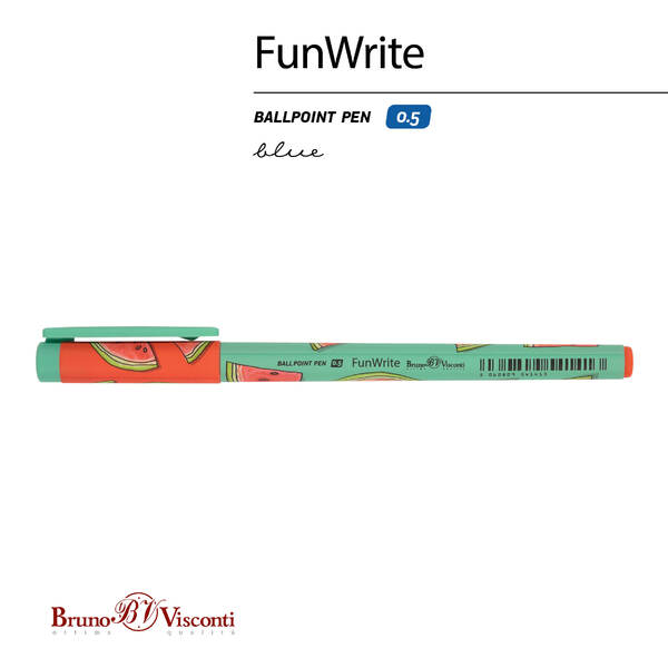 Ручка шариковая 0,5 мм "FunWrite. Fresh & fruity. Арбуз" СИНЯЯ