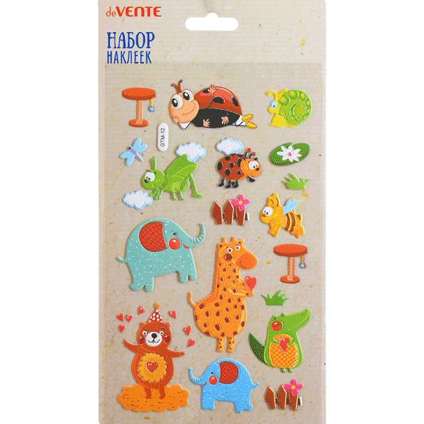 Набор наклеек для творчества объемные мягкие "deVENTE. Soft touch animals" 12 x 20 см, в пластиковом
