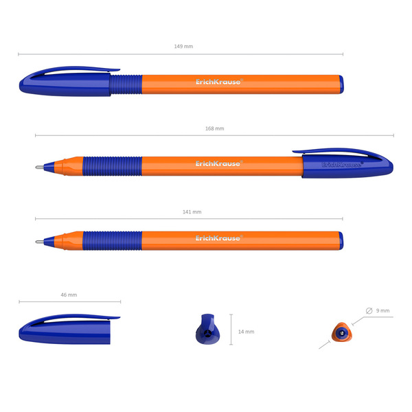 Ручка шариковая ErichKrause® U-109 Orange Stick&Grip 1,0 мм Ultra Glide Technology, синяя