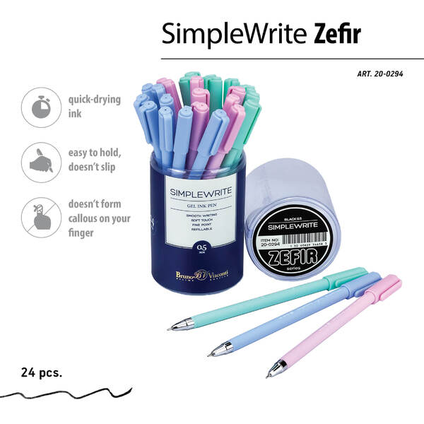 Ручка гелевая 0,5 мм "SimpleWrite ZEFIR" ЧЕРНАЯ (3 цвета корпуса)