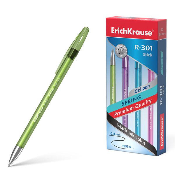 Ручка гелевая 0,5 мм ErichKrause® R-301 Spring Gel Stick цвет чернил черный 