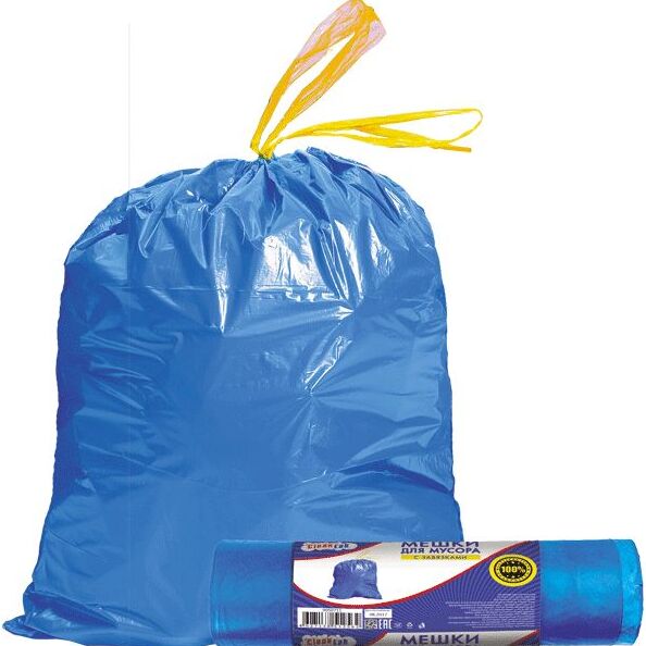 Мешки для мусора с завязками 35л/15шт 12мкп "CleanLab" 50x60 см, ПНД, тип дна "прямой" синий