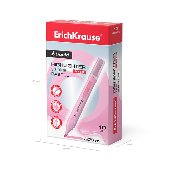 Маркер-текстовыделитель ErichKrause® Liquid Visioline V-14 Pastel, розовый,жид.чернила 
