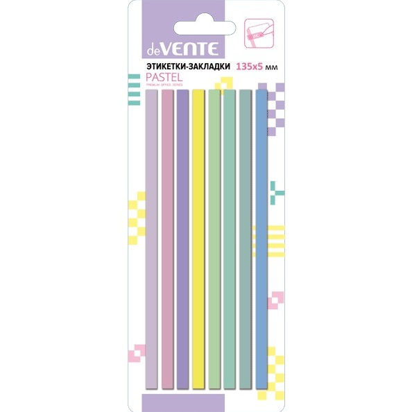 Закладки пластиковые "deVENTE. Pastel" полупрозрачные, 135x5 мм, 8x20 л., 8 пастельных цветов, в кар