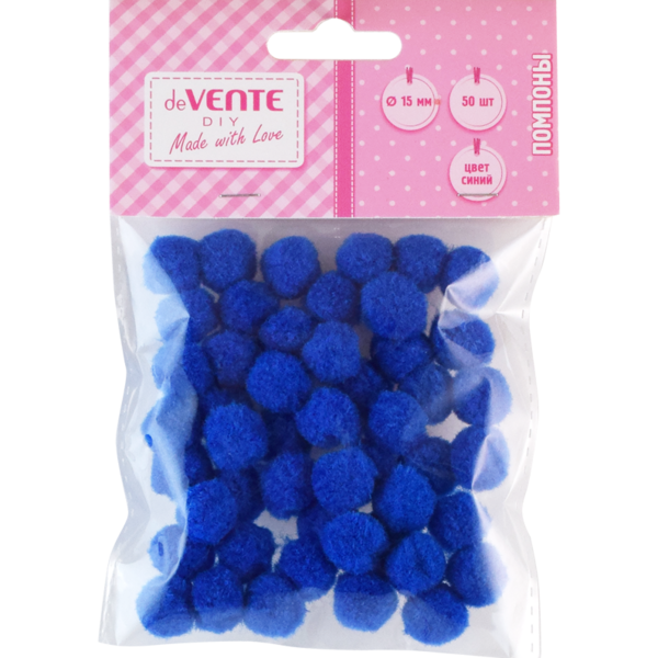 Набор помпонов для творчества "deVENTE" 15 мм, 50 шт, цвет синий, в пластиковом пакете с блистерным 