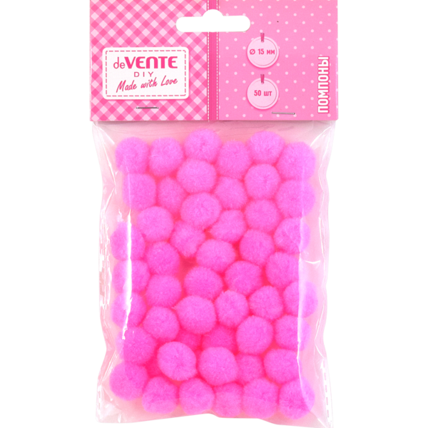 Набор помпонов для творчества "deVENTE" 15 мм, 50 шт, цвет розовый, в пластиковом пакете с блистерны