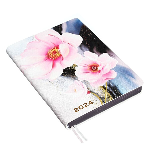 Ежедневник 2024 "deVENTE. Greta" A5 (145 ммx205 мм) 352 стр, белая бумага, розовые цветы
