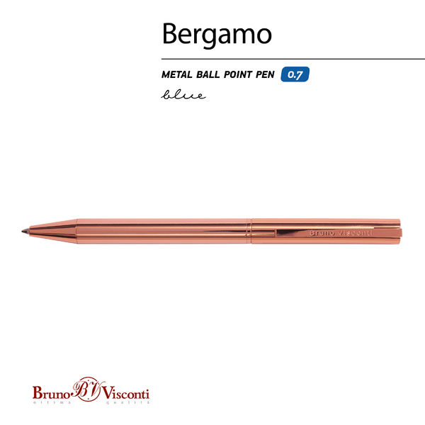Ручка шарик. автомат 0,7 мм"BERGAMO"  СИНЯЯ  (корпус металл Розовое Золото)