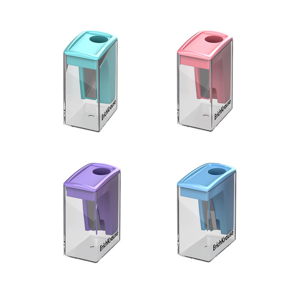 Точилка ErichKrause City Mini, Pastel, с контейнером, ассорти, пластиковая 