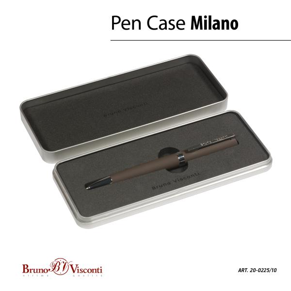 Ручка "MILANO" в метал. футляре PREMIUM 1.0 ММ, СИНЯЯ (корпус коричневый, футляр серебряный)