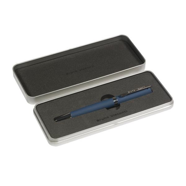 Ручка "MILANO" в метал. футляре PREMIUM 1.0 ММ, СИНЯЯ (корпус синий, футляр серебряный)