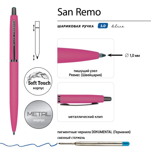 Ручка "SAN REMO" в тубуса круглой формы 1,0 ММ, СИНЯЯ (корпус фуксия, футляр белый)
