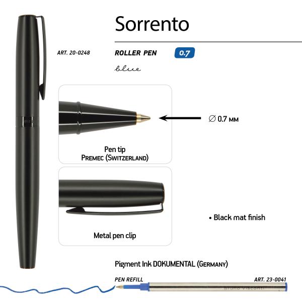 Ручка "SORRENTO" РОЛЛЕР в подарочном футляре, 0.7 ММ, СИНЯЯ (корпус черный, футляр черный)