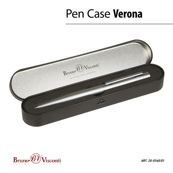 Ручка "VERONA" в метал. футляре 1.0 ММ, СИНЯЯ (корпус серебряный, футляр черный)