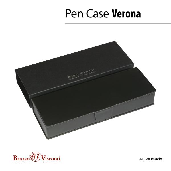 Ручка "VERONA" в футляре из экокожи 1.0 ММ, СИНЯЯ (корпус серебряный, футляр черный)