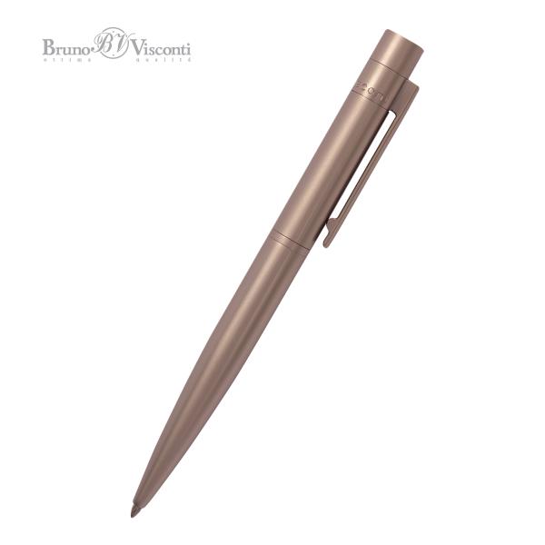 Ручка "VERONA" в футляре из экокожи 1.0 ММ, СИНЯЯ (корпус шампань, футляр черный)