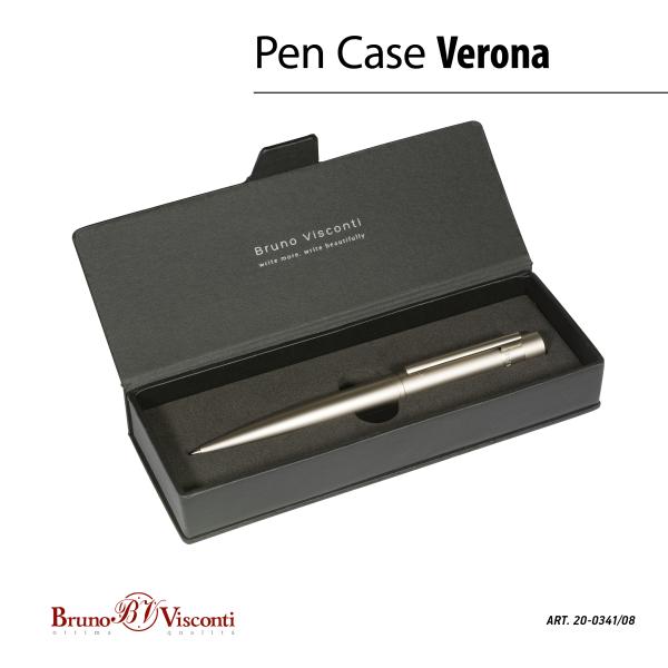 Ручка "VERONA" в футляре из экокожи 1.0 ММ, СИНЯЯ (корпус шампань, футляр черный)