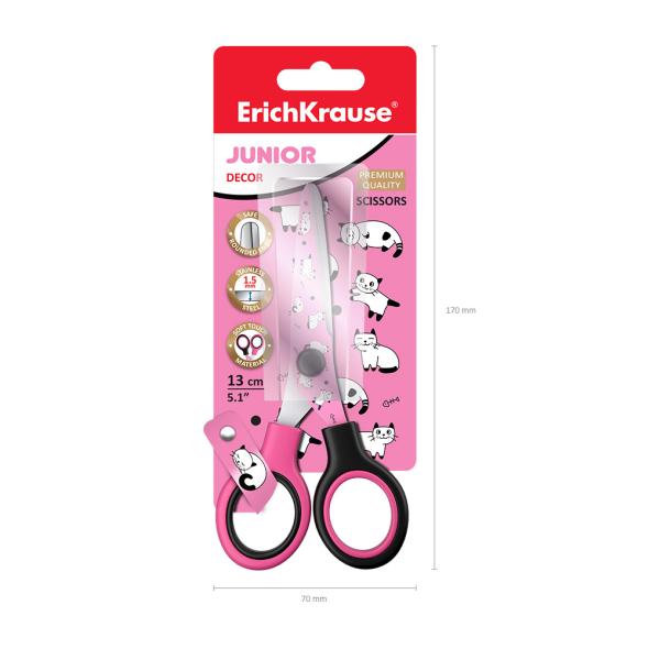 Ножницы 130 мм ErichKrause® Junior Decor Cats с принтом на лезвиях, (в блистере по 1 шт.)