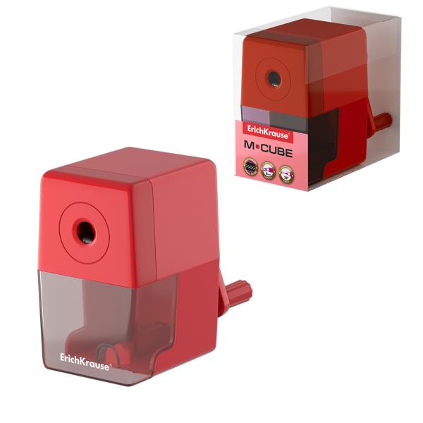 Точилка д/каранд. механическая ErichKrause® M-Cube с контейнером, цвет корпуса красный 
