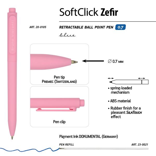 Ручка шариковая 0,7 мм автомат. "SoftClick.CREATIVE" синяя
