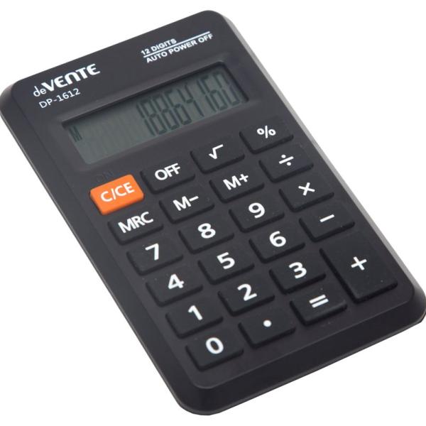 Калькулятор карманный 12-разр. "deVENTE" DP-1612, 69x114x14 мм, черный, автоматическое вычисление кв