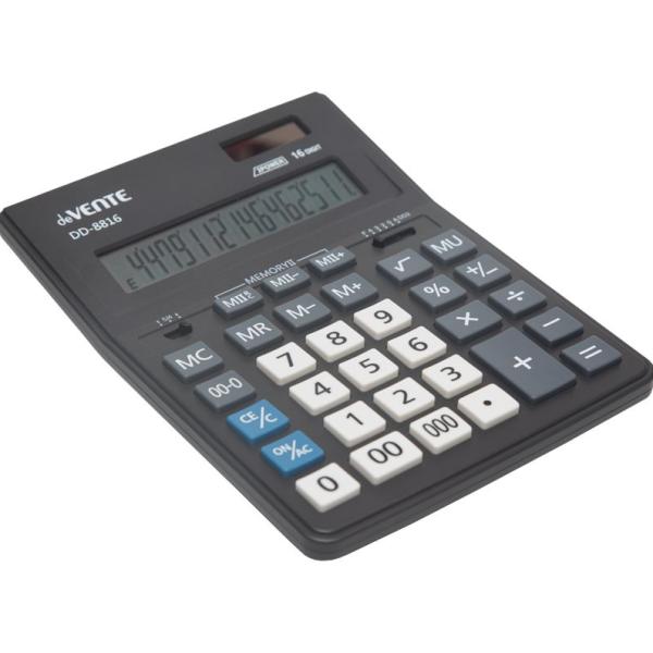 Калькулятор 16 разр., "deVENTE" DD-8816, 155x205x35 мм, 2-е питание, 2 память, черный, автоматическо