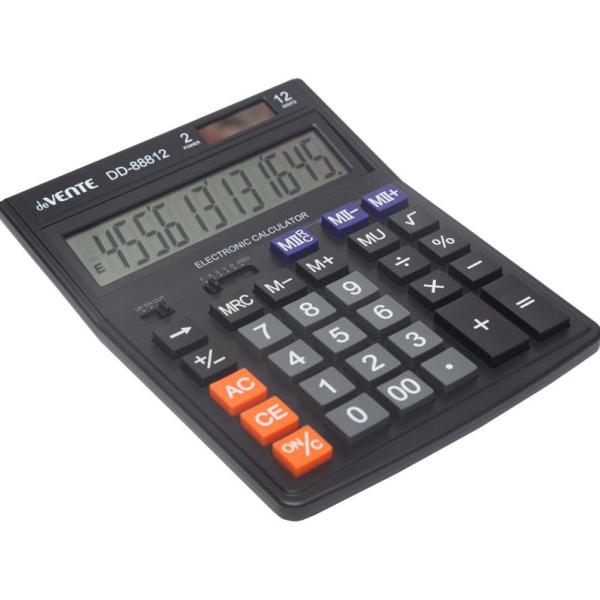 Калькулятор 12 разр., "deVENTE" DD-88812, 145x190x35 мм, 2-е питание, 2 память, черный, автоматическ