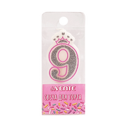 Свеча-цифра для торта "deVENTE. Розовая принцесса" 9, с серебряным рисунком