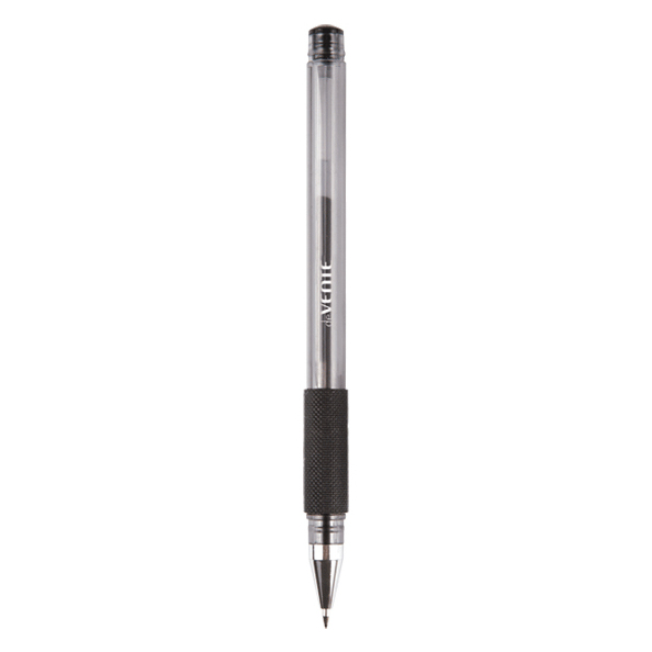 Ручка гелевая 0,5 мм "deVENTE", прозрачный корпус с держателем, ЧЕРНАЯ