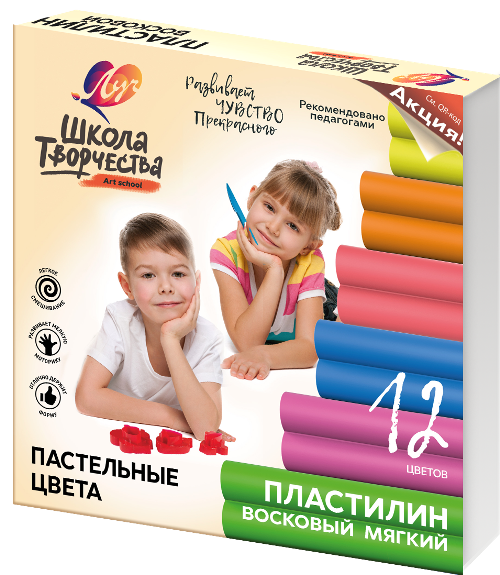 Пластилин 12 цв. Луч восковой "Школа творчества" 