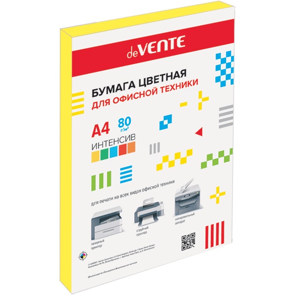 Бумага А4 80 гр 100 л. "deVENTE" интенсив желтый, в пластиковом пакете