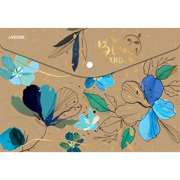 Папка-конверт на кн. А4 "deVENTE. Bloom Garden" 180 мкм, фактура крафт-имитация с рисунком, тиснение фольгой, индивидуальная маркировка