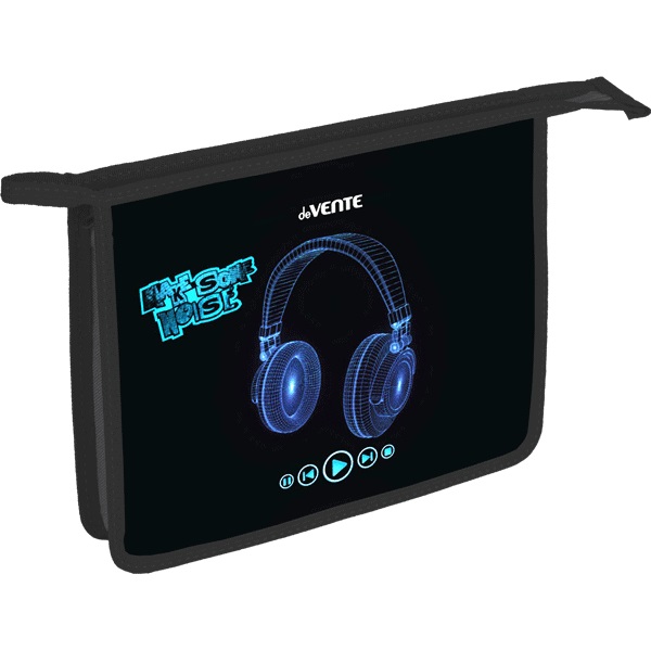 Папка для тетрадей А5 "deVENTE. Headphones" с расширением 4,5 см, на молнии сверху, картон с покрытием из фольги с конгревным тиснением, пластик 500 мкм