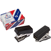 Степлер МИНИ на 10 л. №10 "Attomex" черный, (глубина скрепления 20 мм) пластиковый, 1 вид скрепления, со встроенным металлическим антистеплером, в картонной коробке,