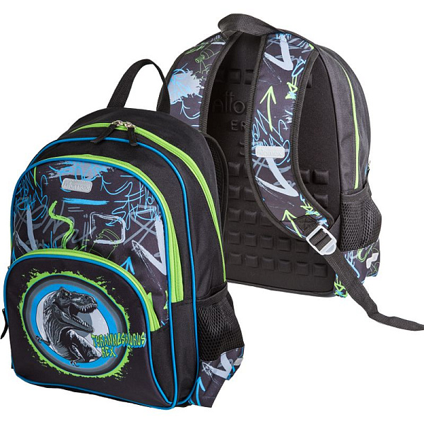 Рюкзак школьный "Attomex. Basic. T-Rex Dino" 38x27x17 см,450 г, 1 отд.на молнии, формоуст.спинка с массажными точками и каналами для вентиляции 