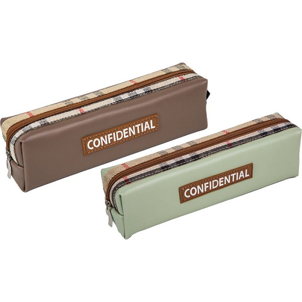 Пенал "deVENTE. Confidential" 21x6x4,5 см, прямоугольный для 30 пр. плотная ткань twill, на молнии, с отделкой из клетчатой ткани, с аппликацией из каучука, ассорти 2 дизайна