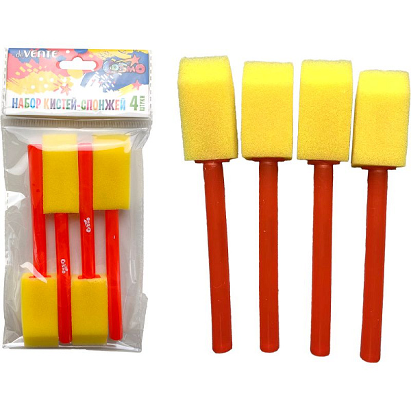 Набор кистей-спонж "deVENTE. Cosmo" 4 шт, прямоугольные, 24x55 мм, пластиковая ручка, в пластиковой упаковке с подвесом