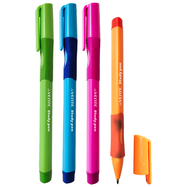 Ручка шариковая 0,7 мм "deVENTE. Study Pen. School" обучающая письму, для правшей, СИНЯЯ, с эргономичным каучуковым держателем, сменный стержень, с индивидуальной маркировкой,