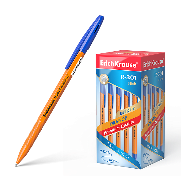 Ручка шариковая ErichKrause® R-301 ORANGE 0.7 Stick синяя (22187)