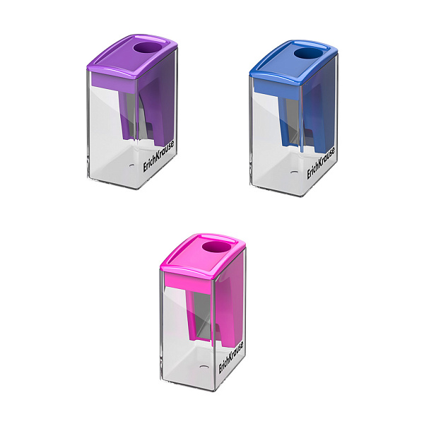 Точилка пластиковая ErichKrause City Mini, Vivid, с контейнером, ассорти (в коробке-дисплее по 28 шт)