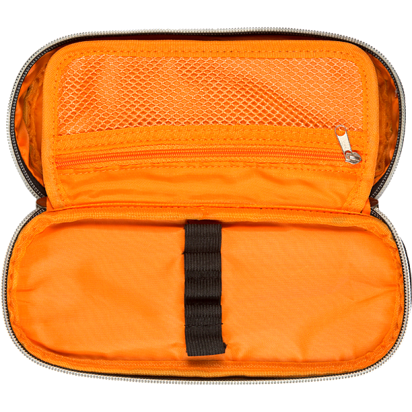 Пенал "deVENTE. Uno Orange" 21x8x5 см, овальный для 50 предметов, с внутренним органайзером-створкой, матовый полиэстер с водоотталкивающей пропиткой, на молнии, аппликация из каучука, черный
