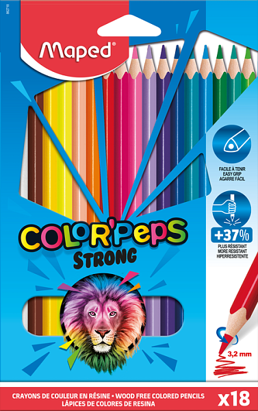 Карандаши 18 цв. Maped COLOR'PEPS STRONG пластиковые, повышен.прочности, к/кор.