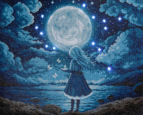 Алмазная мозаика 50*40 "ФРЕЯ" на подрамнике "Бумажный кораблик" (со светодиодами)