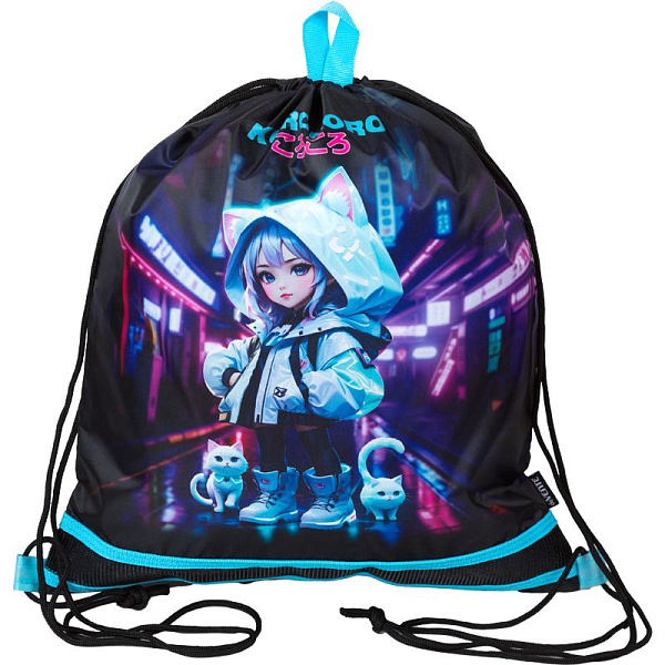 Сумка для сменной обуви "deVENTE. Korokoro" 40x47 см, водоотталкивающая ткань, на веревочной завязке, с вставкой из пластиковой сетки для вентиляции, с петлей для повеса и переноски